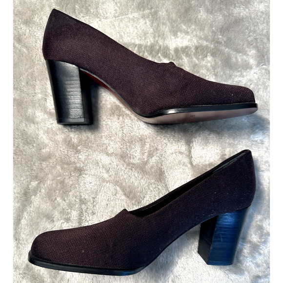 Evan Picone Vintage Brown Fabric Square Toe Block Heels Size 6.5 Y2K 90s Office - Picture 2 of 7